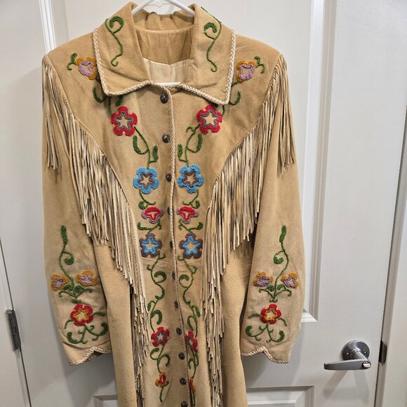 Amazing Floral Beaded Suede Leather Coat Dress by Diamond Leathers - Picture 3 of 12